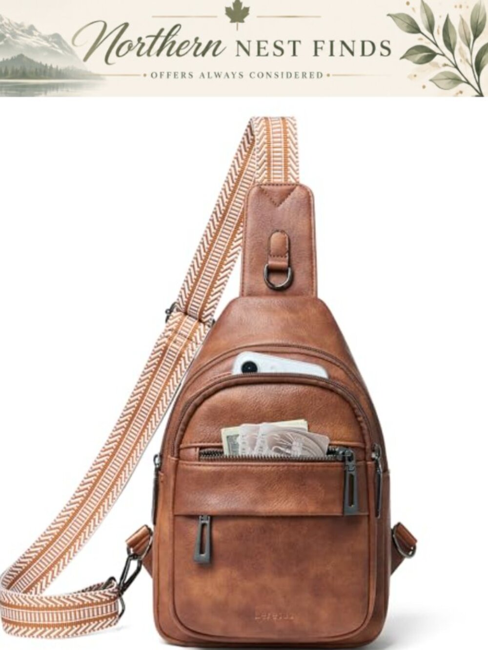 Vegan Leather Sling Bag Crossbody Fanny Pack Anti Theft Travel Purse